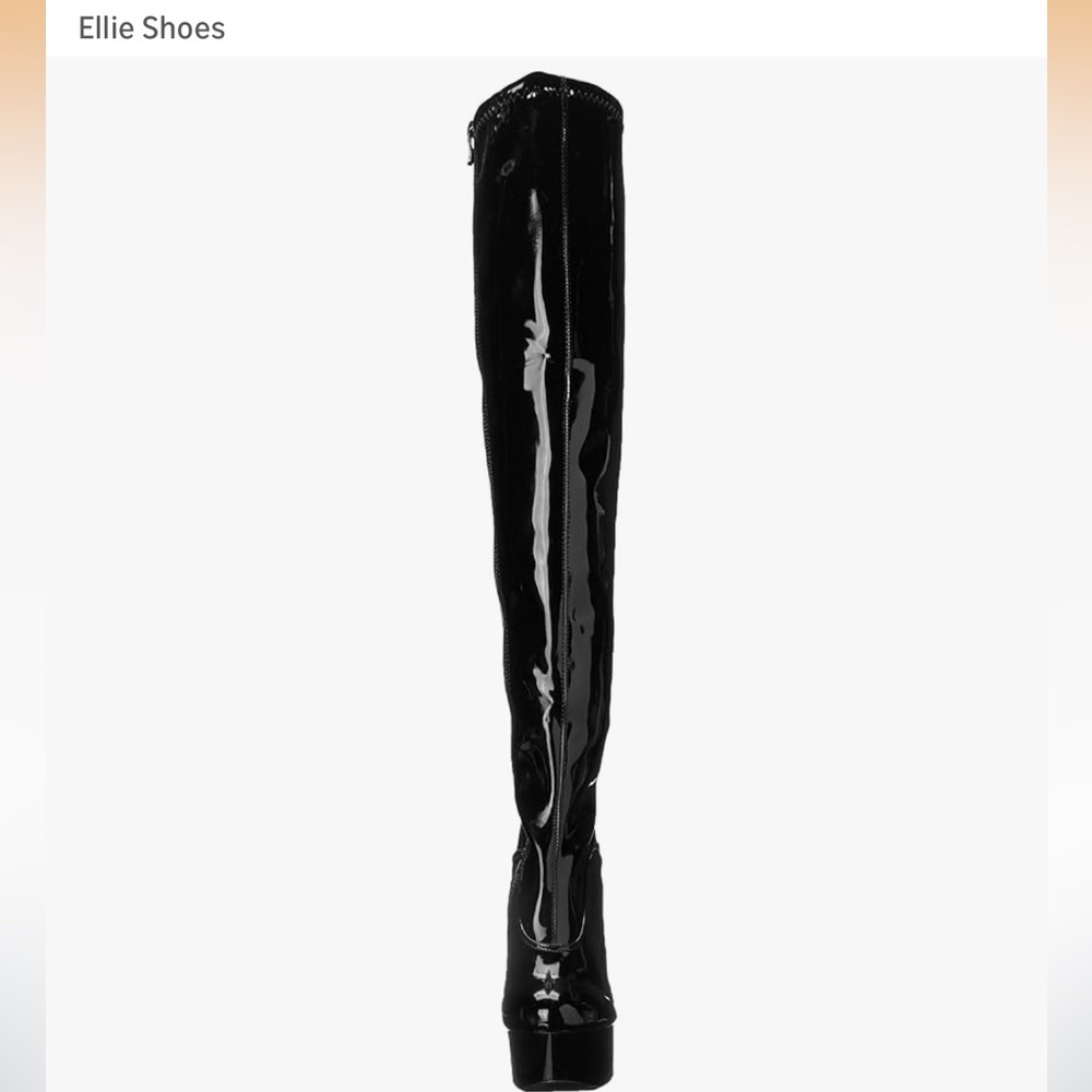 Elle Glossy Patent Black Over the Knee Boots - Picture 10 of 13